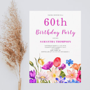 60th Birthday Pink Floral Invitation