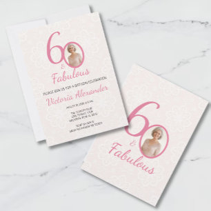 60th Birthday Pink Floral Photo Celebration Invitation