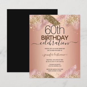 60th Birthday Pink Glitter Party Budget Invitation