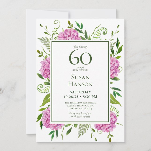 60th Birthday Pink Hydrangeas Card Request  (Front)