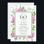 60th Birthday Pink Hydrangeas Card Request<br><div class="desc">This pink hydrangea 60th Birthday invitation with card request on the back is perfect for celebrating your wife, mum, aunt, sister, friend, grandmother. It's lovely watercolor flowers and clean type make it stunning, modern yet classic! It's super easy to make these invitations by selecting Personalise this template and typing in...</div>