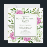 60th Birthday Pink Hydrangeas Card Request<br><div class="desc">This pink hydrangea 60th birthday card request invitation is whimsical and stunning! With its watercolor multi-hued pink hydrangeas, wispy natural greenery it is perfect for celebrating your loved one. The back has a beautifully worded fully customisable card request and a lovely coordinating pink hydrangeas bouquet. By selecting Personalise this template...</div>