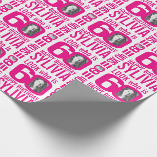 60th birthday pink look 60 custom photo name wrapping paper