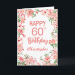 60th Birthday Pink Peach Peonies Watercolor Floral Card<br><div class="desc">60th Birthday Pink Peach Peonies Watercolor Floral Birthday Card. For further customisation,  please click the "Customise it" button and use our design tool to modify this template.</div>