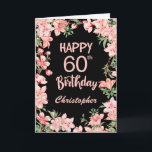 60th Birthday Pink Peach Watercolor Floral Black Card<br><div class="desc">60th Birthday Pink Peach Watercolor Floral Black Birthday Card. For further customisation,  please click the "Customise it" button and use our design tool to modify this template.</div>