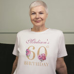 60th Birthday Pink Peonies Gold Glitter Custom T-Shirt<br><div class="desc">Luxury 60th Birthday Floral Pink Gold Glitter T-Shirt. Easy to personalise. Matching products can be found in Luxury Adult Peonies Birthday Collection.</div>