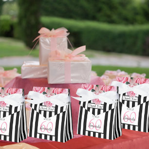 60th birthday pink roses on black white stripes favour box