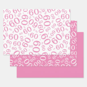 60th Birthday Pink & White Number Pattern 60 Wrapping Paper Sheet