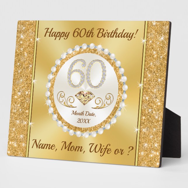 60th Birthday Presents for Her, PERSONALIZED Plaque (Side)