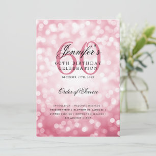 60th Birthday Program Blush Pink Bokeh w/ Menu Invitation