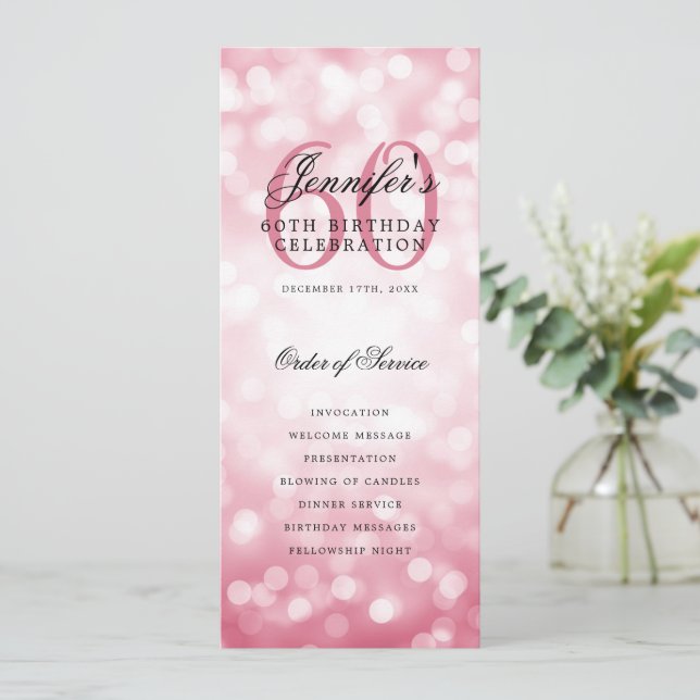 60th Birthday Program Blush Pink Menu+Thank You Invitation (Standing Front)