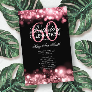 60th Birthday Program Glam Lights Rose Gold Menu