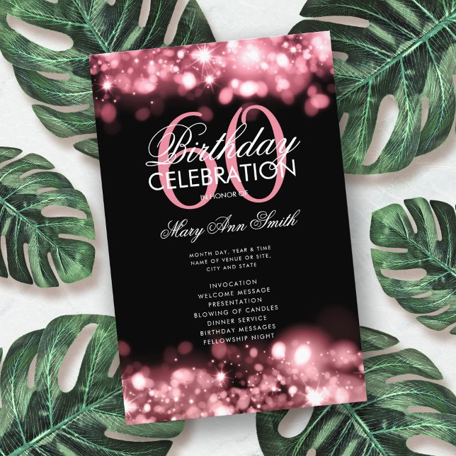 60th Birthday Program Glam Lights Rose Gold Menu (Creator Uploaded)