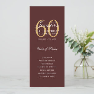 60th Birthday Program Gold Burgundy Thank You Invitation