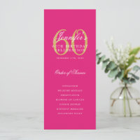 60th Birthday Program Gold Hot Pink Thank You