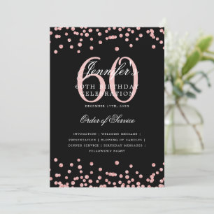 60th Birthday Program Menu Rose Gold Black Invitation