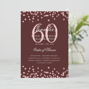 60th Birthday Program Menu Rose Gold Burgundy Invitation