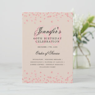 60th Birthday Program Menu Rose Gold Champagne Invitation