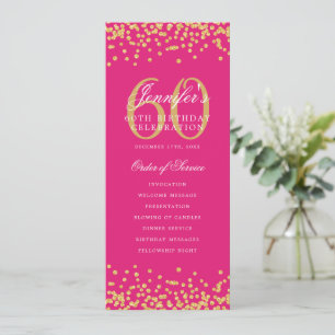 60th Birthday Program Menu Thank U Gold Hot Pink  Invitation