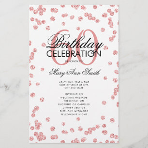 60th Birthday Program Rose Gold Glitter w/ Menu