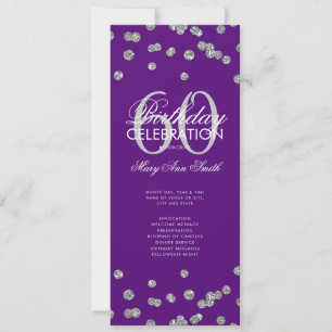 60th Birthday Program Silver Glitter Menu Purple  Invitation