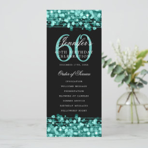 60th Birthday Program Teal Menu+Thank You Invitation