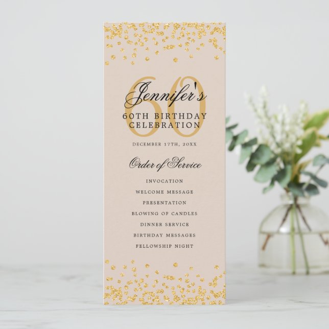 60th Birthday Program Thank You Gold Champagne Invitation (Standing Front)