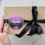 60th birthday purple and black gradient with gold classic round sticker<br><div class="desc">Glamourous sticker for a 60th birthday with elegant and modern black and pink,  purple gradient,  ombre backdrop. With a faux gold frame,  and ultra violet and purple coloured watercolored flowers.  Templates for name,  age and date,  white and purple coloured letters.</div>