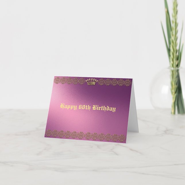 60th Birthday Purple and Gold Thank You Card (Front)