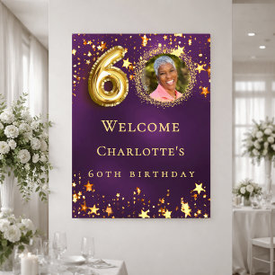 60th Birthday purple gold stars photo welcome Poster