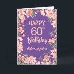 60th Birthday Purple Pink Peach Watercolor Floral Card<br><div class="desc">60th Birthday Purple Pink Peach Watercolor Floral Birthday Card. For further customisation,  please click the "Customise it" button and use our design tool to modify this template.</div>