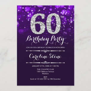 60th Birthday - Purple Silver Invitation