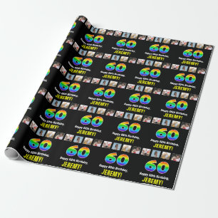 60th Birthday: Rainbow “60“; Custom Photos & Name Wrapping Paper