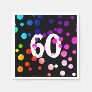 60th Birthday Rainbow Dots on Black Napkin