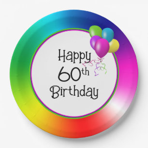 60th Birthday Rainbow Paper Plate