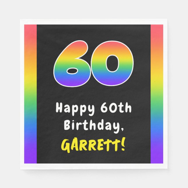 60th Birthday: Rainbow Spectrum # 60, Custom Name Napkin (Front)
