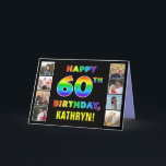 60th Birthday: Rainbow Text, Custom Photos & Name Card<br><div class="desc">The front of this eye-catching and cheerful birthday themed greeting card design features the message “HAPPY 60TH BIRTHDAY, “ with the text having a multicolor rainbow spectrum inspired gradient pattern, along with a customisable recipient name. The photos to the left and the right of the rainbow-patterned message on the front...</div>