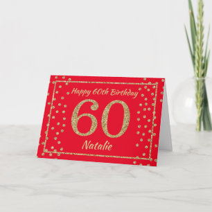 60th Birthday Red and Gold Glitter Confetti Card