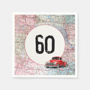 60th Birthday Red Retro Truck on Road Map Napkin