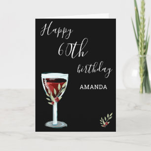60th Birthday Red Wine Glass Rose Watercolor Card