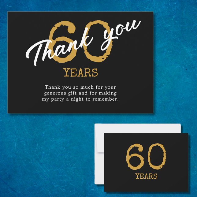 60th Birthday Retro Black And Gold Thank You Card (60th Birthday Retro Black And Gold Thank You Card
)