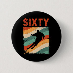 60th Birthday Retro Ski Skiing 60 Year Old Men Wom 6 Cm Round Badge