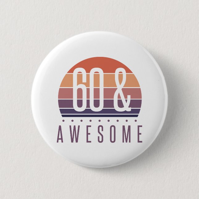 60th Birthday Retro Sunset 6 Cm Round Badge (Front)