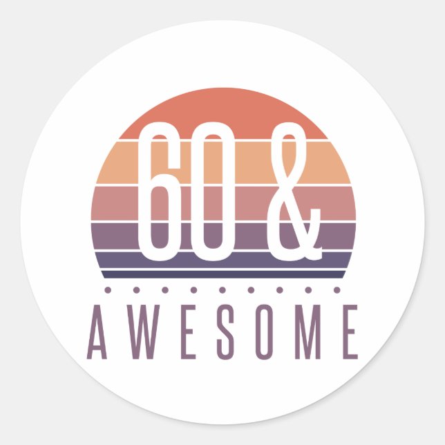 60th Birthday Retro Sunset Classic Round Sticker (Front)