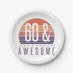 60th Birthday Retro Sunset Paper Plate