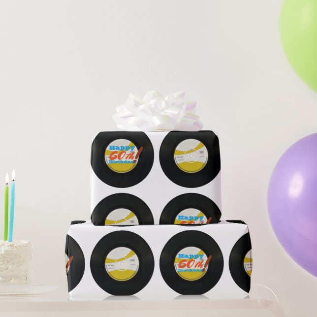 60th Birthday Retro Vinyl Record 45 RPM WPsD Wrapping Paper (Party Gifts)