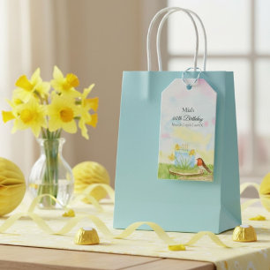 60th Birthday Robin with Daffodil Cake Gift Tags