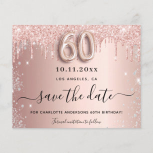 60th birthday rose glitter budget save the date flyer