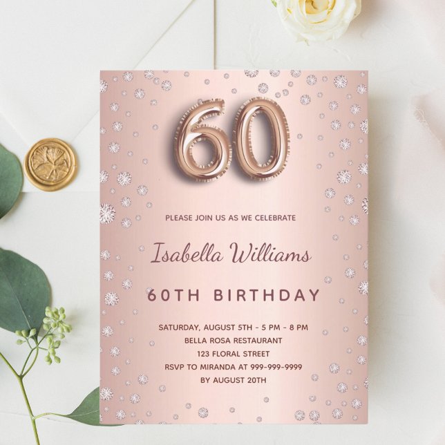 60th birthday rose gold blush diamonds postcard (Creator Uploaded)