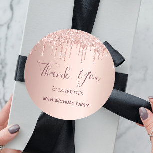 60th Birthday rose gold blush glitter Thank You Classic Round Sticker
